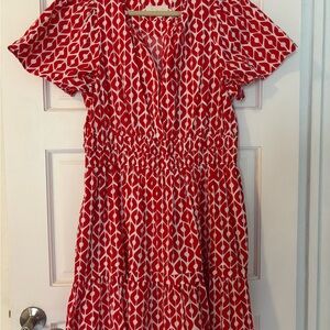 Anthropologie Red and White Geometric Mini Dress